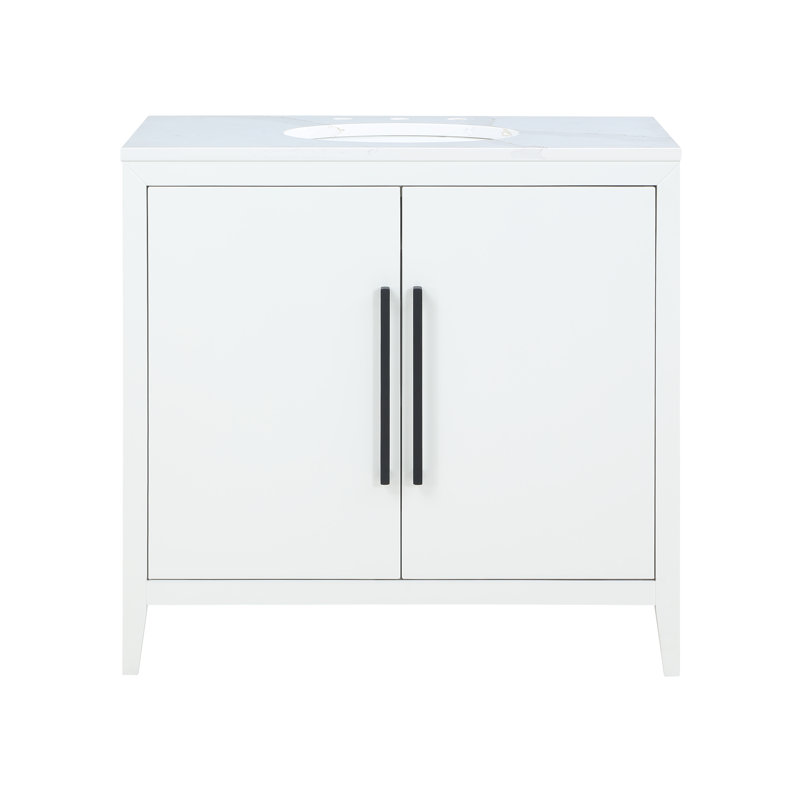 Wade Logan® Alsup 36'' Freestanding Single Bathroom Vanity with Quartz Vanity Top & Reviews